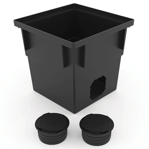 Picture of 10"X10"X11" CATCH BASIN *NEW* INCLUDES 2 OUTLET HOLES WITH CONNECTORS AND PLUG